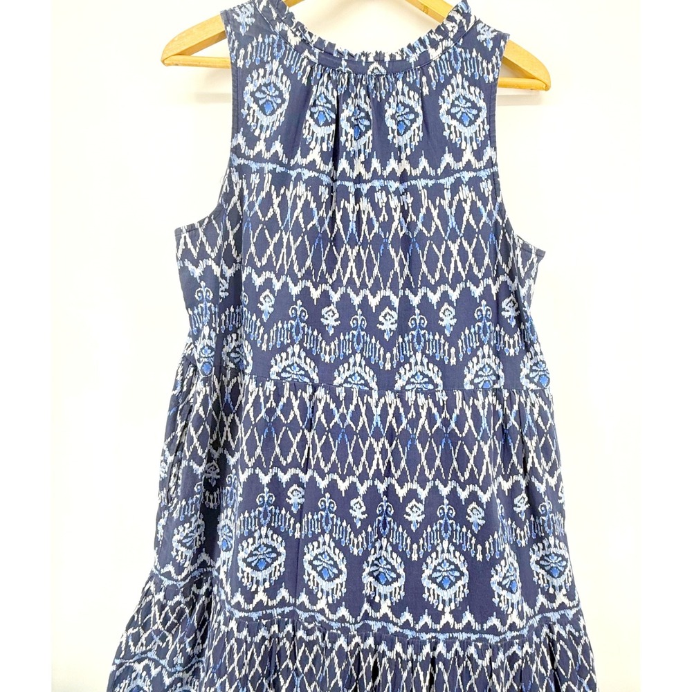 Tommy Bahama Maxi Dress Womens Large Blue Tiered Ikat Cotton Tassel Boho Lined - Picture 5 of 10